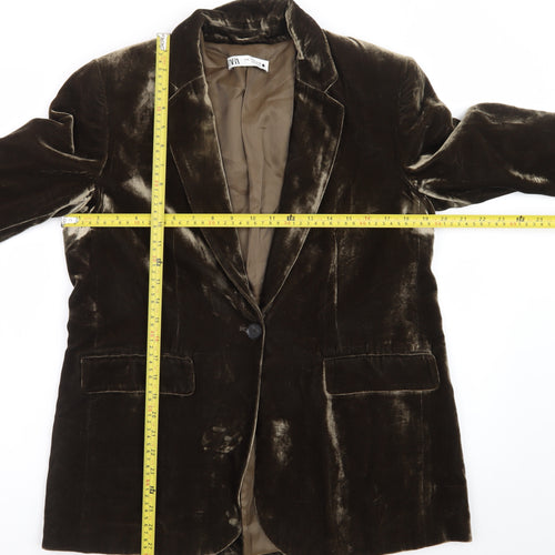 Zara Women Brown Velvet Single-Breasted Blazer Size M