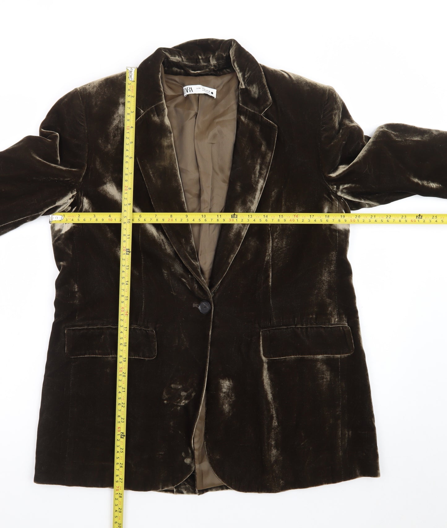 Zara Women Brown Velvet Single-Breasted Blazer Size M