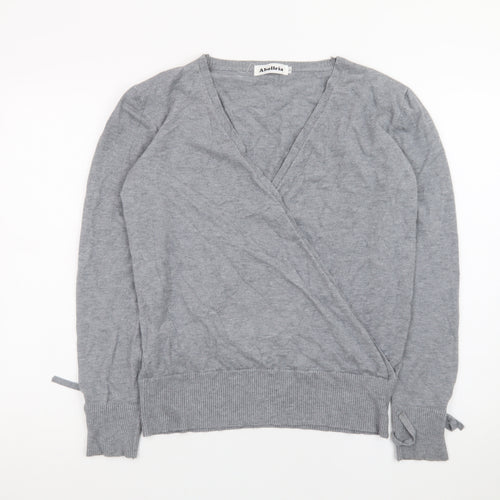 AbolIria Women's Grey Wrap V-Neck Knit Jumper L
