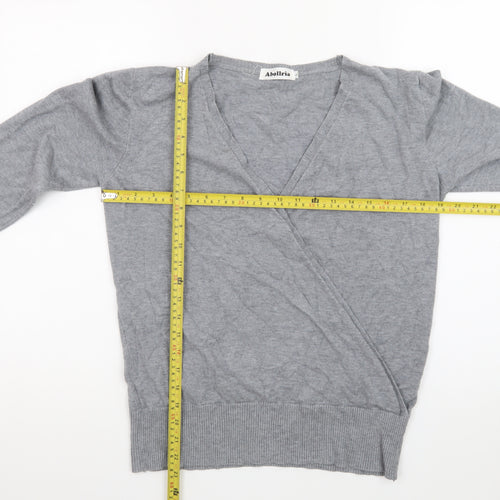 AbolIria Women's Grey Wrap V-Neck Knit Jumper L