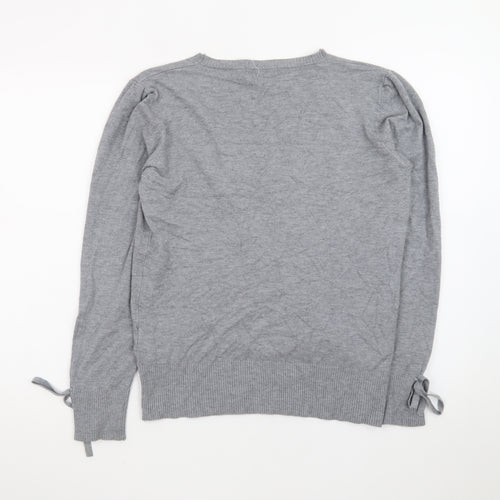 AbolIria Women's Grey Wrap V-Neck Knit Jumper L