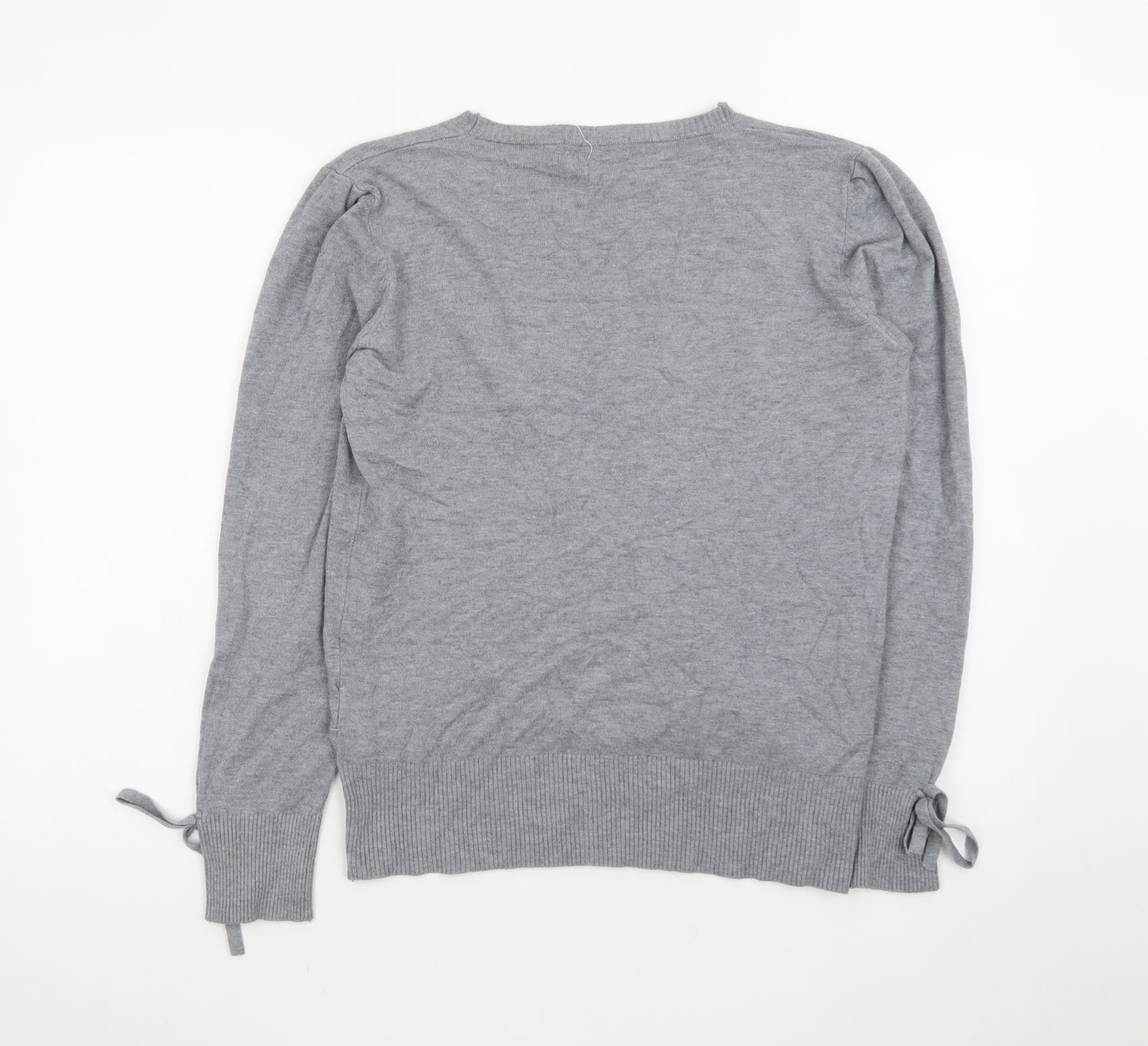 AbolIria Women's Grey Wrap V-Neck Knit Jumper L