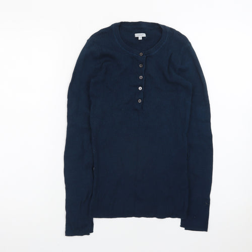 Jigsaw Women's Blue Henley Knit Jumper Size S Cotton Cashmere Blend
