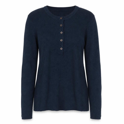 Jigsaw Women's Blue Henley Knit Jumper Size S Cotton Cashmere Blend