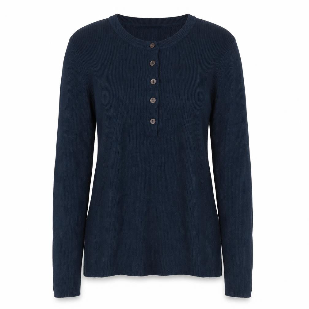 Jigsaw Women's Blue Henley Knit Jumper Size S Cotton Cashmere Blend
