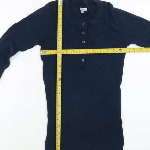 Jigsaw Women's Blue Henley Knit Jumper Size S Cotton Cashmere Blend