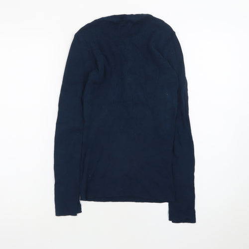 Jigsaw Women's Blue Henley Knit Jumper Size S Cotton Cashmere Blend