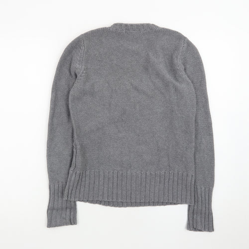Marks and Spencer Women Grey Size 12 Cable-Knit V-Neck Jumper