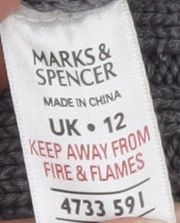 Marks and Spencer Women Grey Size 12 Cable-Knit V-Neck Jumper