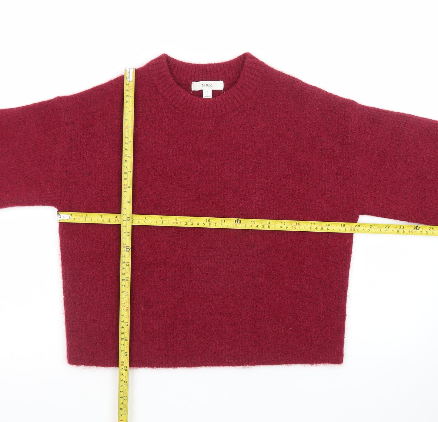 Marks and Spencer Women's Red Wool Blend Crew Neck Pullover Jumper Size S