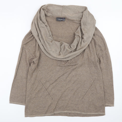 Marks and Spencer Per Una Women's Beige Cowl Neck Jumper Size 12