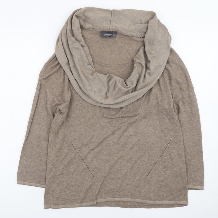 Marks and Spencer Per Una Women's Beige Cowl Neck Jumper Size 12