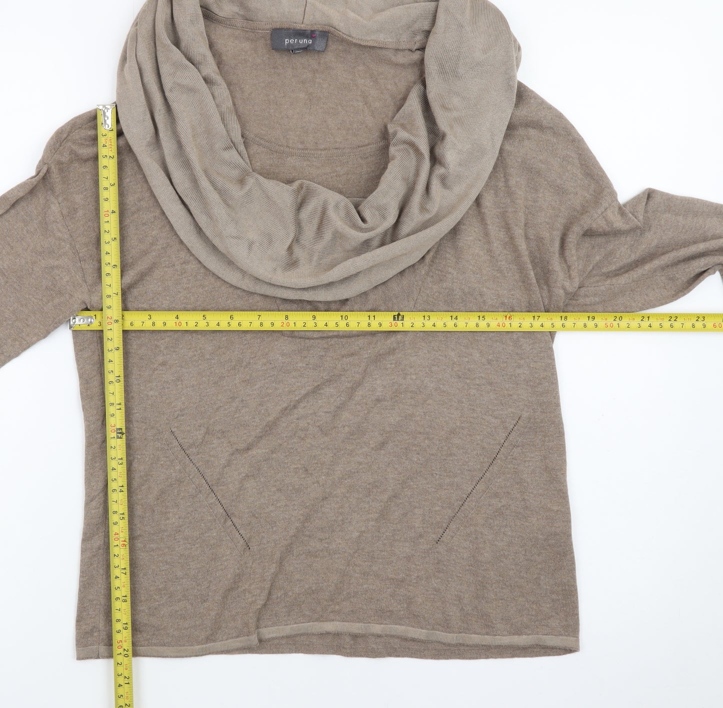 Marks and Spencer Per Una Women's Beige Cowl Neck Jumper Size 12