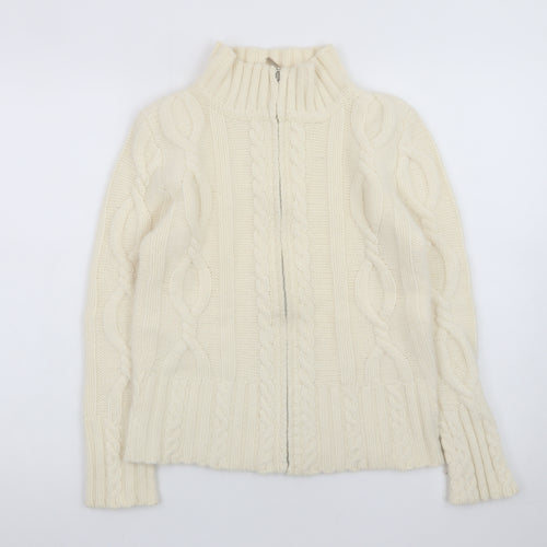 Kaliko Women Ivory Wool Angora Cable Knit Full Zip Jumper Size 10