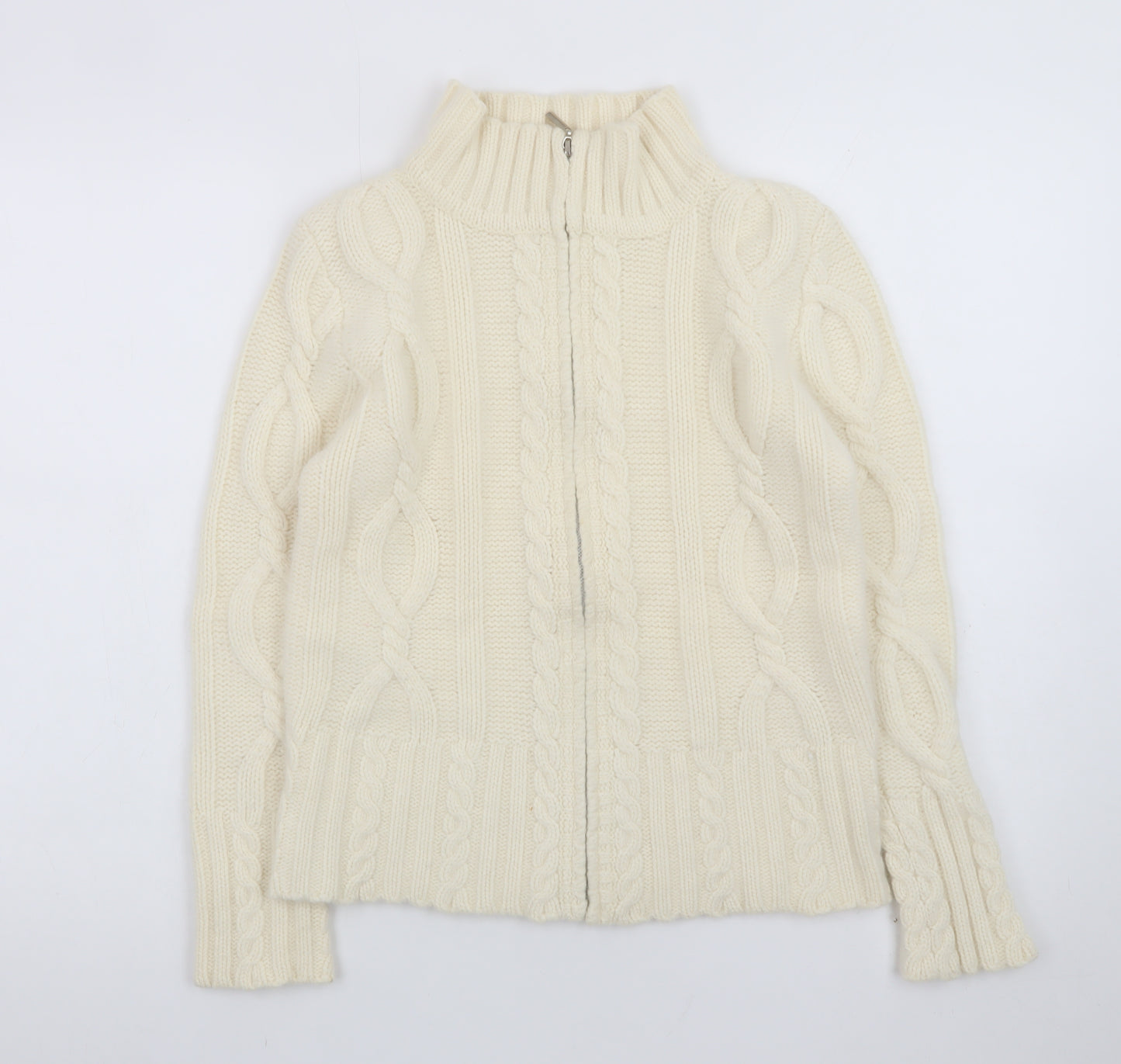 Kaliko Women Ivory Wool Angora Cable Knit Full Zip Jumper Size 10