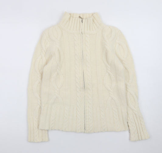 Kaliko Women Ivory Wool Angora Cable Knit Full Zip Jumper Size 10