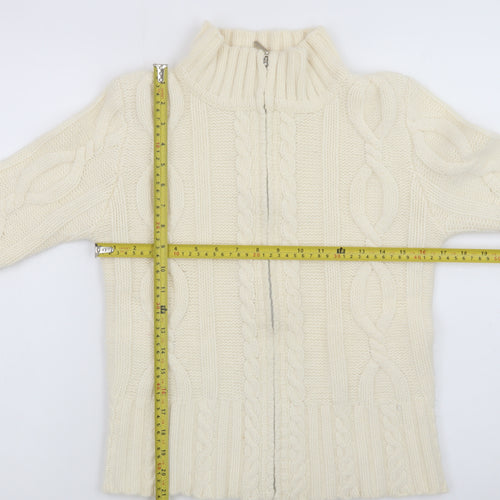 Kaliko Women Ivory Wool Angora Cable Knit Full Zip Jumper Size 10