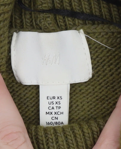 H&M Women's Green Roll Neck Wool Blend Pullover Jumper XS