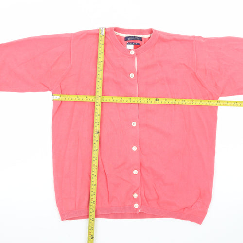 Tommy Hilfiger Women's Pink Cotton Crew Neck Cardigan M