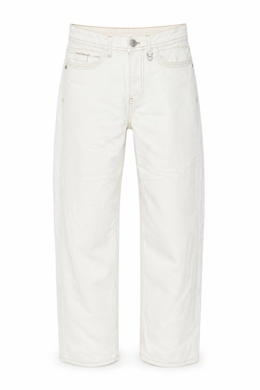 Front view of MOS MOSH Women's Ivory Straight Jeans, size 25, High Rise Slim Fit