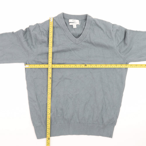Marks and Spencer Men's Blue V-Neck Cotton Jumper M