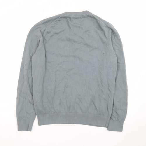 Marks and Spencer Men's Blue V-Neck Cotton Jumper M
