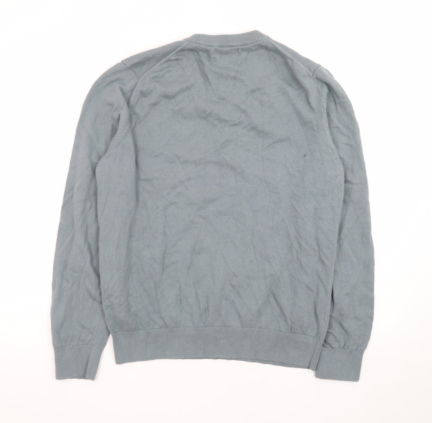 Marks and Spencer Men's Blue V-Neck Cotton Jumper M