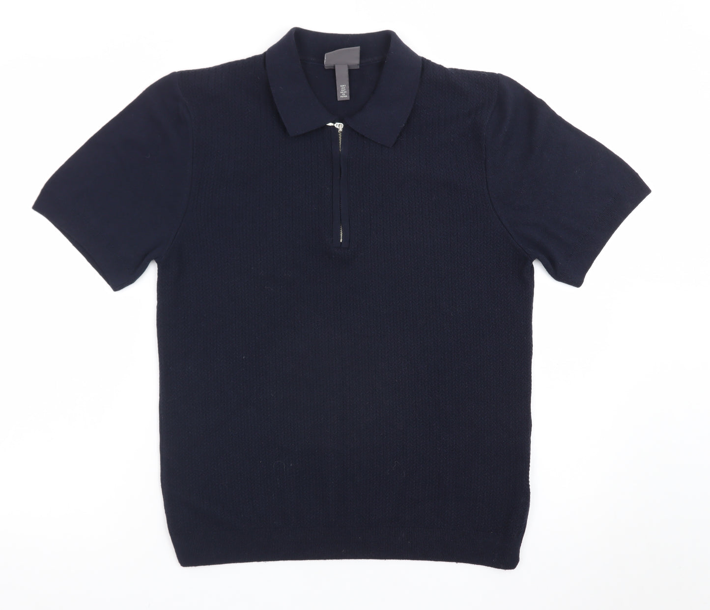 H&M Men's Navy Short Sleeve Slim Fit Polo Shirt Cotton Blend Small