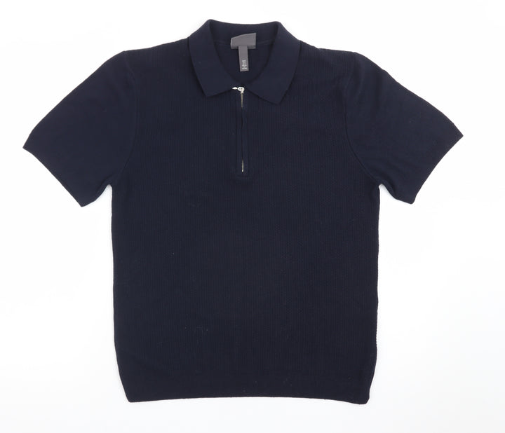 H&M Men's Navy Short Sleeve Slim Fit Polo Shirt Cotton Blend Small