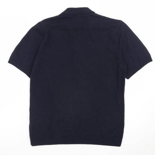 H&M Men's Navy Short Sleeve Slim Fit Polo Shirt Cotton Blend Small