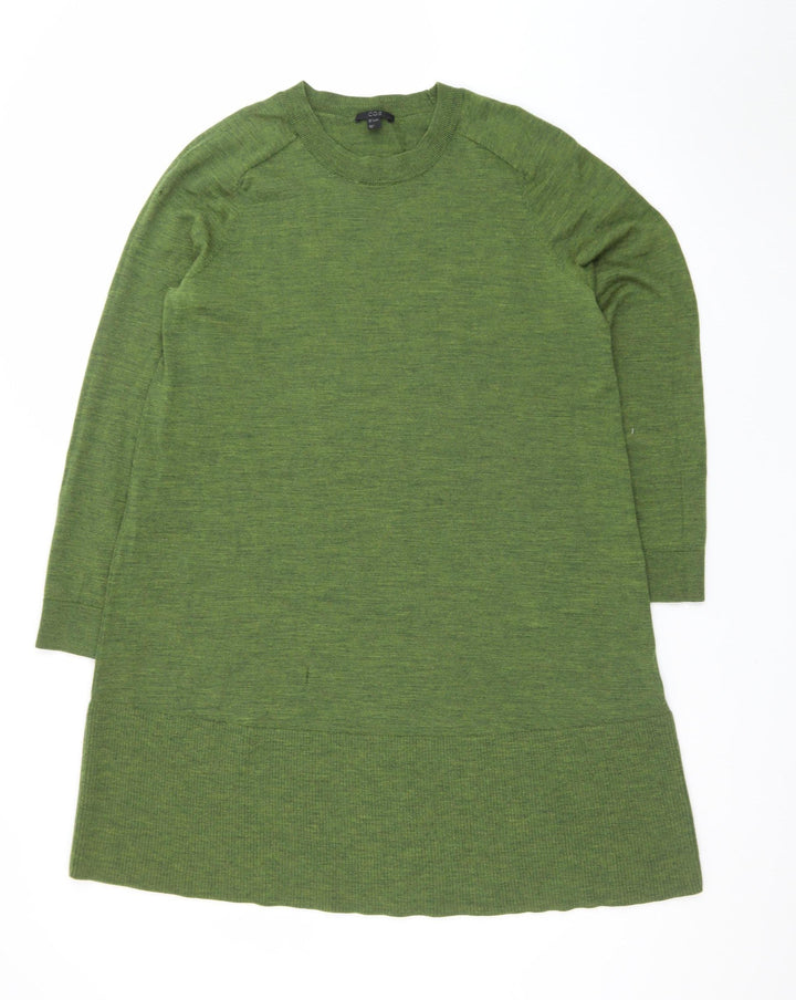 COS Women Green Wool Knit Shift Dress Size 14 Long Sleeve