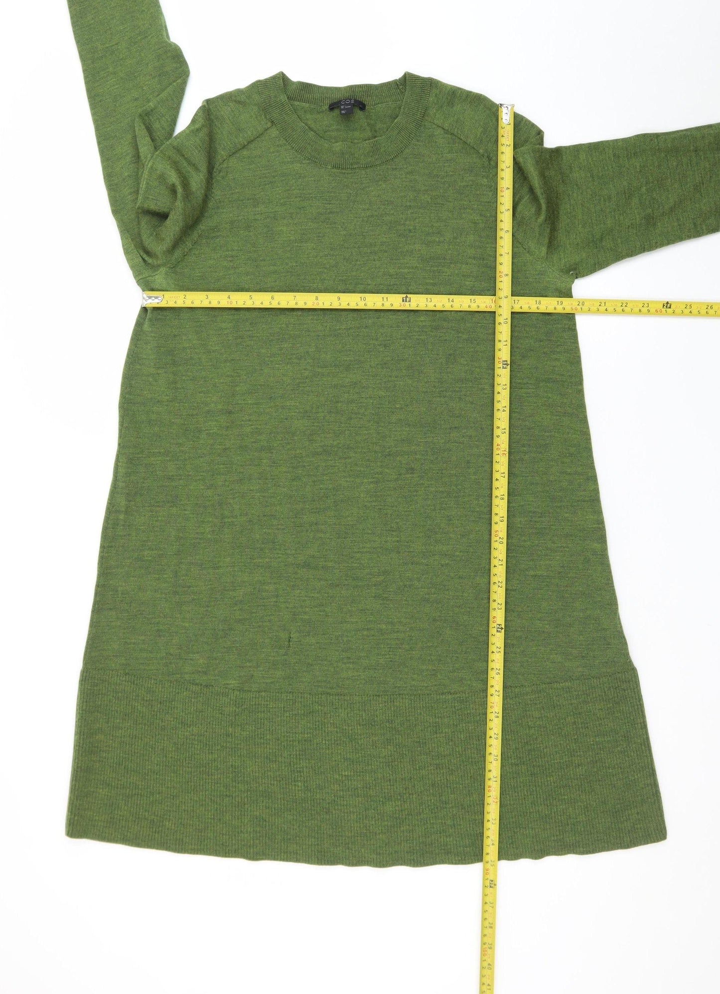 COS Women Green Wool Knit Shift Dress Size 14 Long Sleeve