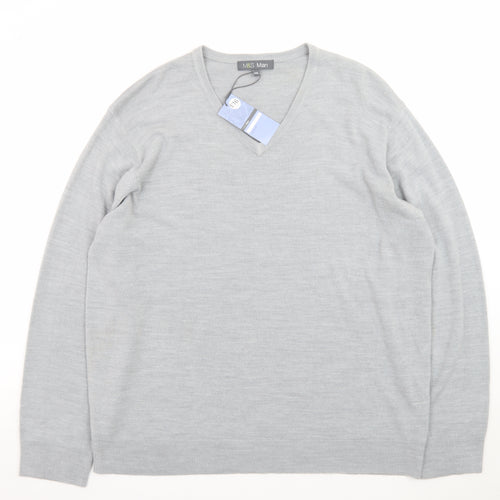 Marks and Spencer Men Grey 2XL Acrylic V-Neck Pullover Jumper