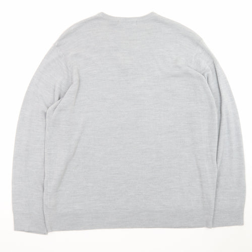 Marks and Spencer Men Grey 2XL Acrylic V-Neck Pullover Jumper