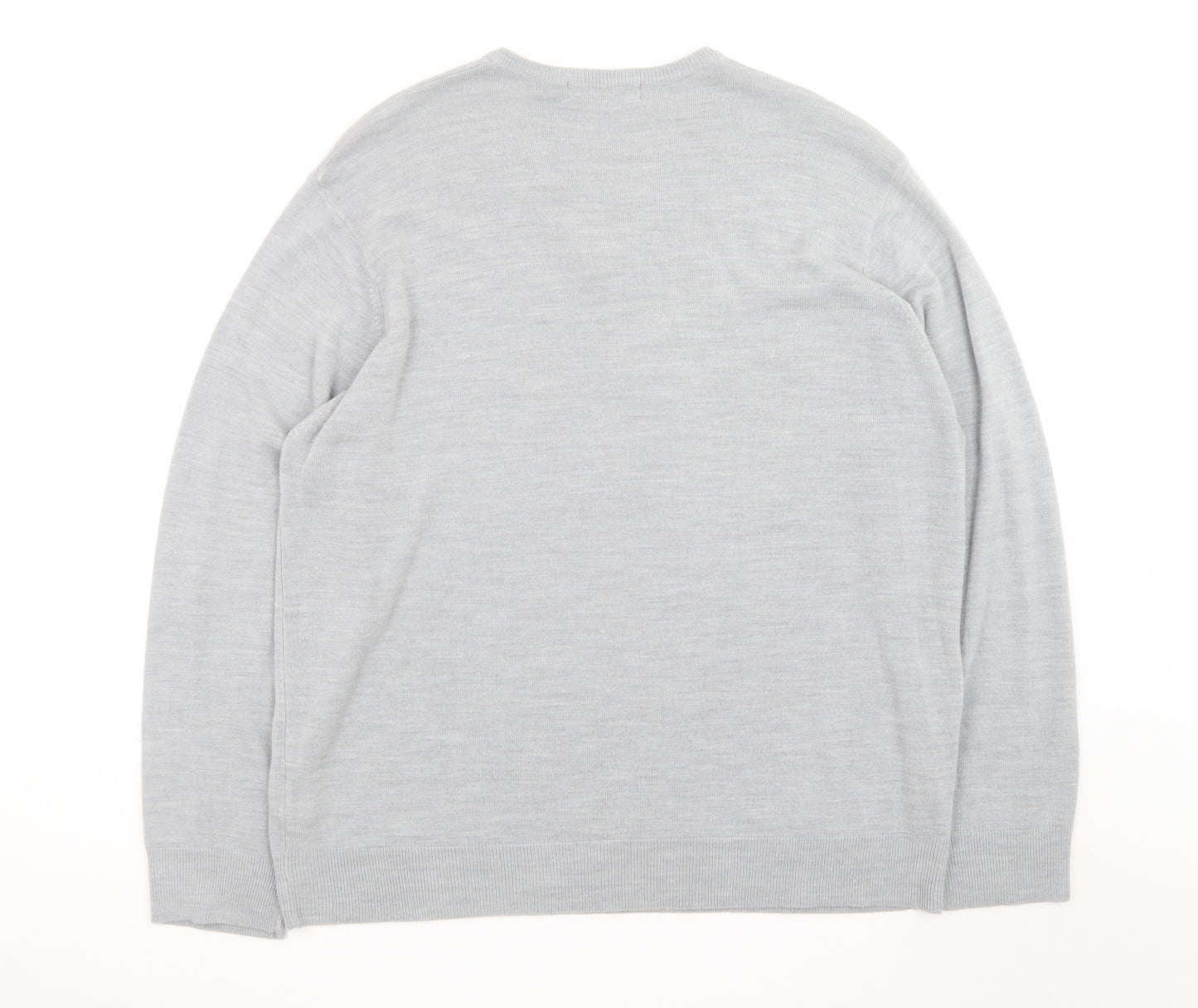 Marks and Spencer Men Grey 2XL Acrylic V-Neck Pullover Jumper