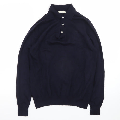 Suitsupply Men’s Navy Merino Wool Long Sleeve Henley Jumper Size M