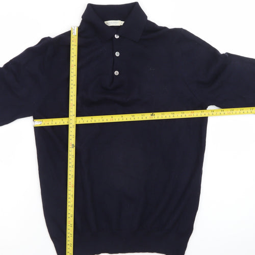 Suitsupply Men’s Navy Merino Wool Long Sleeve Henley Jumper Size M