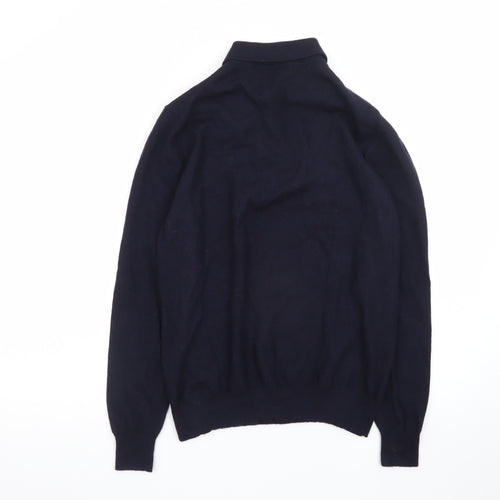 Suitsupply Men’s Navy Merino Wool Long Sleeve Henley Jumper Size M