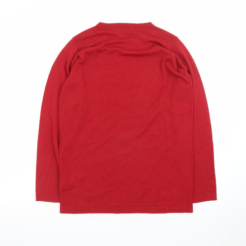 Jumper Women Red Wool Blend Floral Embroidered Pullover S