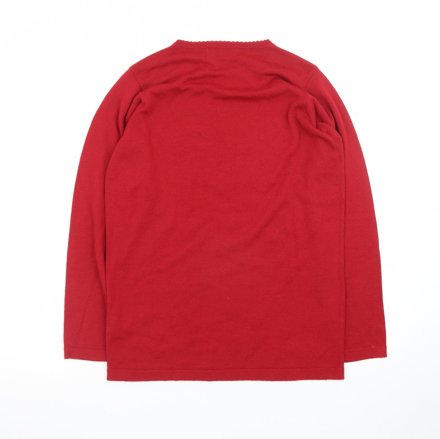 Jumper Women Red Wool Blend Floral Embroidered Pullover S