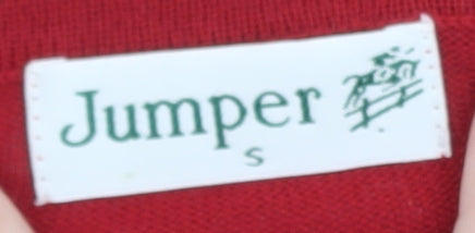 Jumper Women Red Wool Blend Floral Embroidered Pullover S
