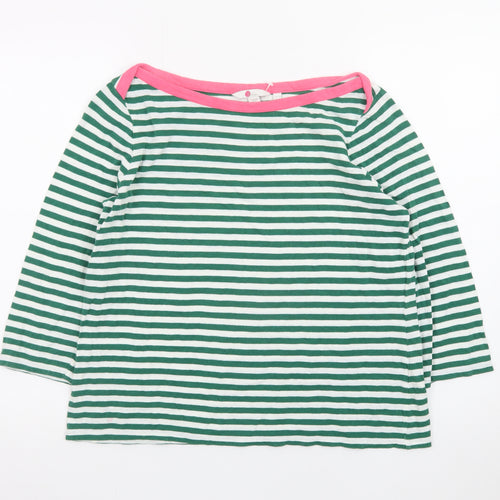 Boden Women’s Green White Striped Boat Neck Cotton Top UK 14