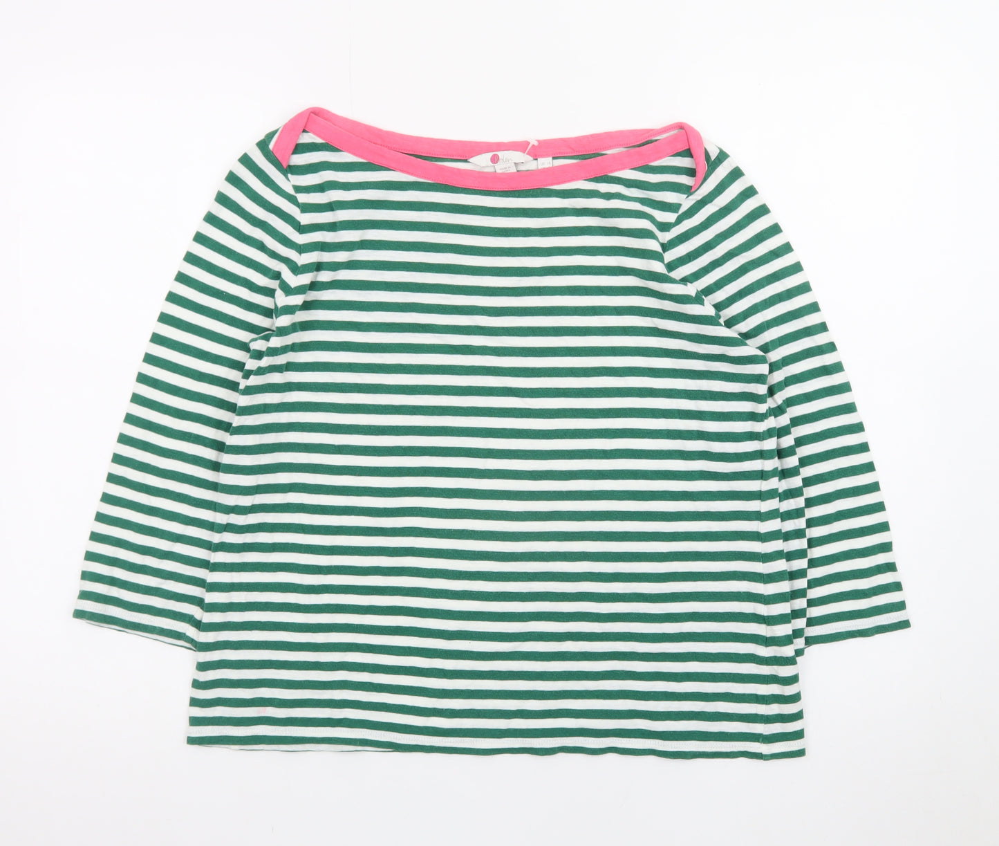 Boden Women’s Green White Striped Boat Neck Cotton Top UK 14