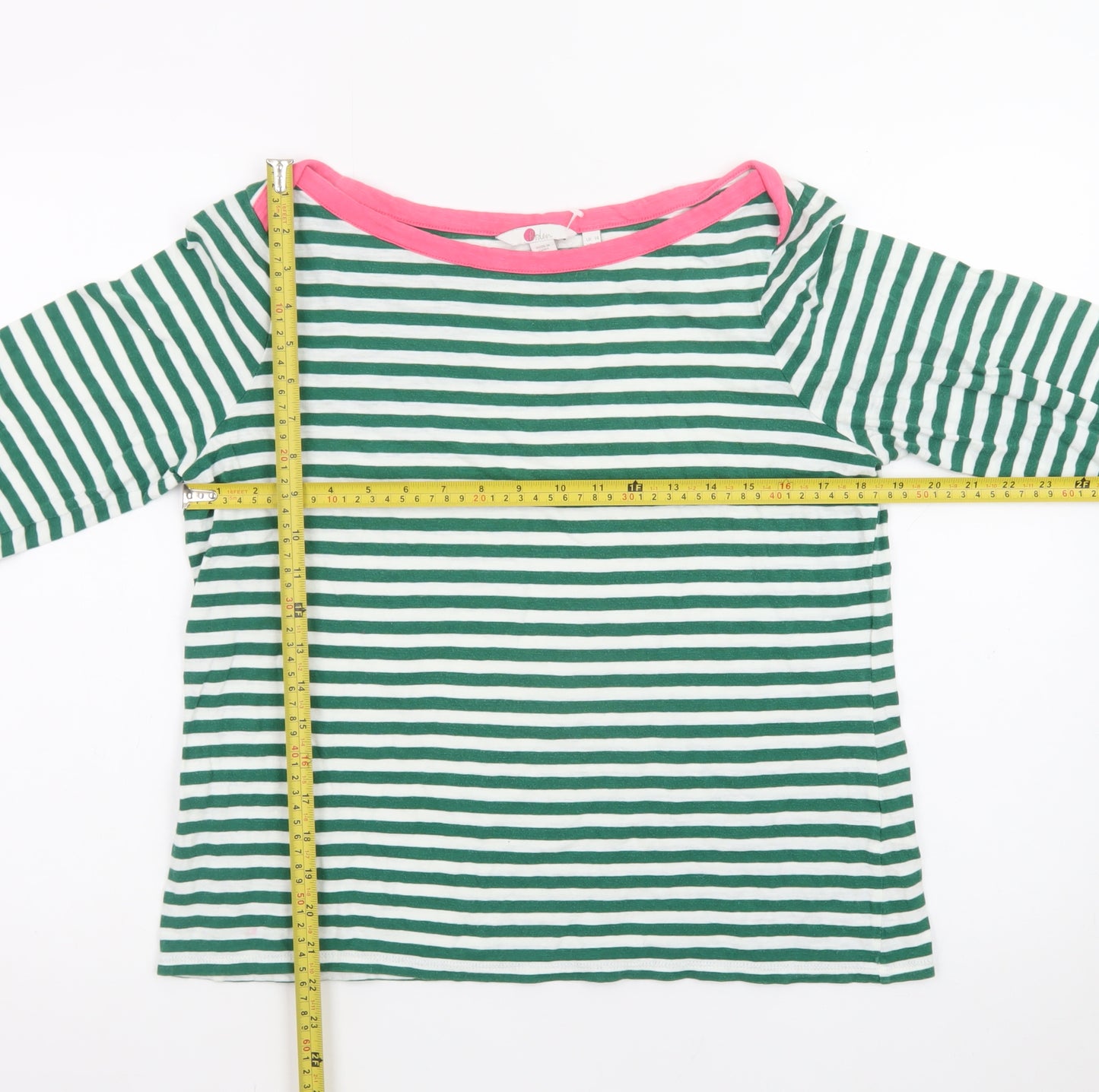 Boden Women’s Green White Striped Boat Neck Cotton Top UK 14