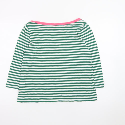 Boden Women’s Green White Striped Boat Neck Cotton Top UK 14