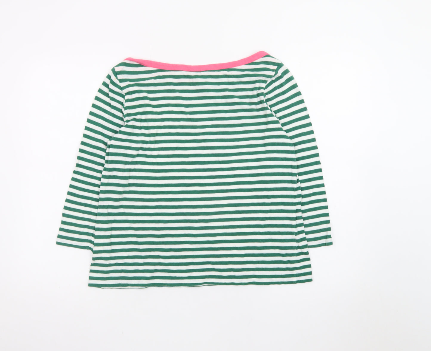 Boden Women’s Green White Striped Boat Neck Cotton Top UK 14