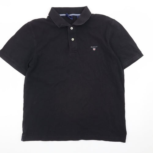 GANT Men's Black Cotton Polo Shirt Size L Short Sleeve Classic Fit