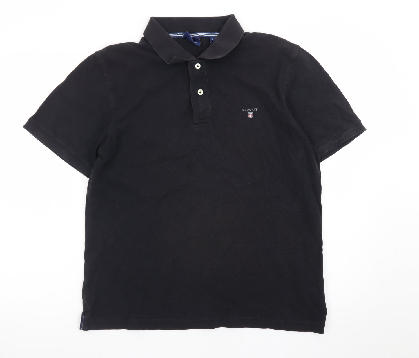 GANT Men's Black Cotton Polo Shirt Size L Short Sleeve Classic Fit