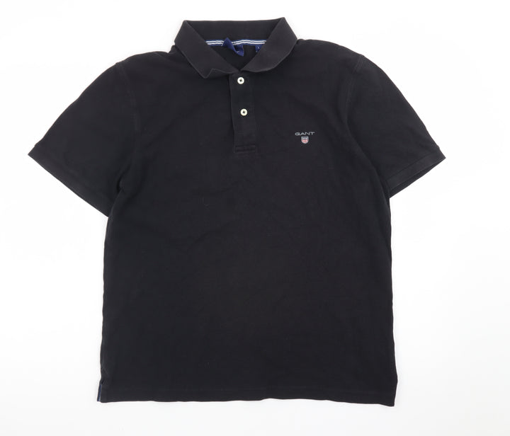 GANT Men's Black Cotton Polo Shirt Size L Short Sleeve Classic Fit