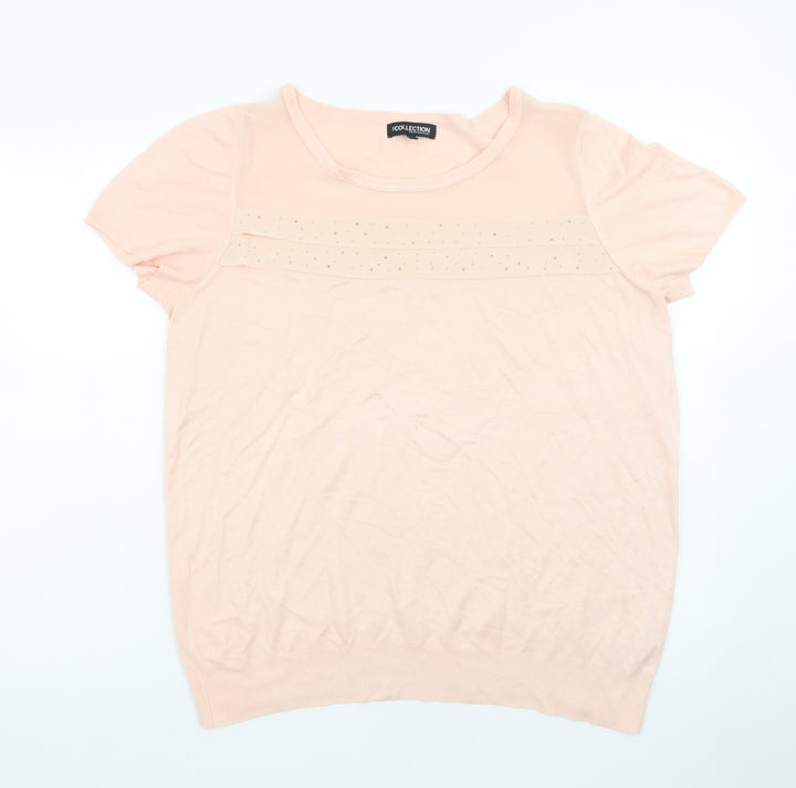 The Collection Debenhams Women’s Pink Beaded Short Sleeve Knit Top Size 18